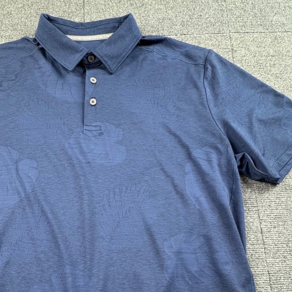 Tommy Bahama IslandZone Mens Large Navy Blue Tropical Floral Jacquard Polo Shirt